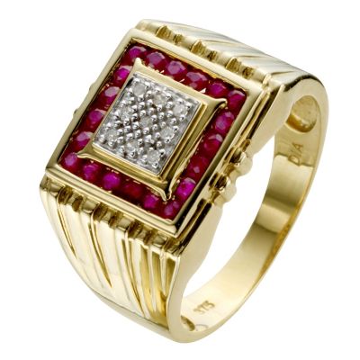 Unbranded 9ct Yellow Gold Ruby and Diamond Set Ring