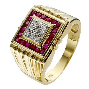 H Samuel 9ct Yellow Gold Ruby and Diamond Set Ring