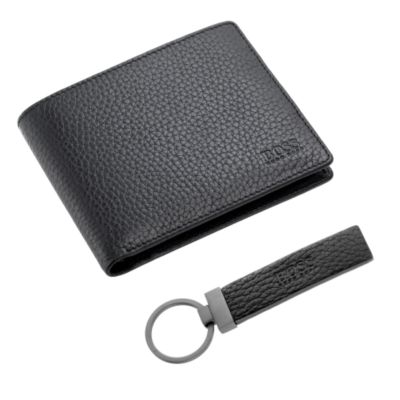 Hugo Boss men's leather wallet and key ring gift set