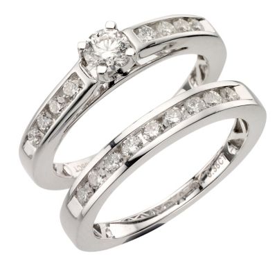  Wedding Rings Set Discount   50% Off 18ct White Gold 1 Carat Diamond Bridal Set at Ernest Jones