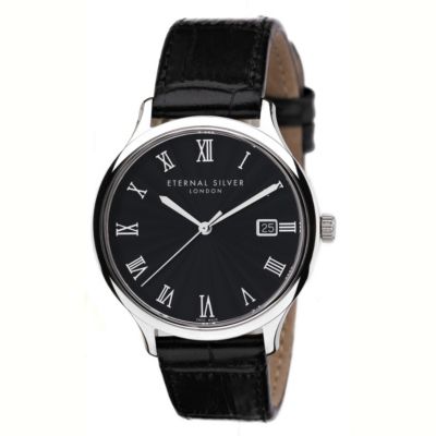 eternal Silver round black dial mens watch