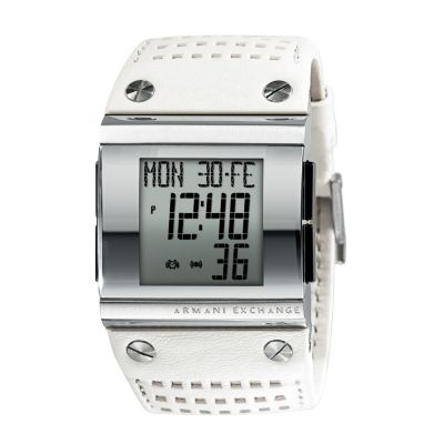 Armani Exchange Men's White Leather Strap Digital Watch - Product number 8068631