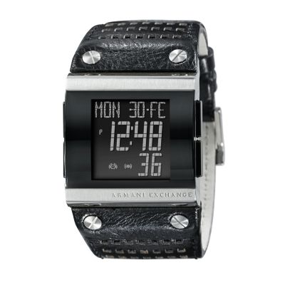 Armani Exchange men's digital black leather strap watch - Product number 8068658