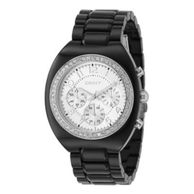 DKNY black plastic chronograph watch