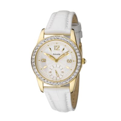 Accurist ladies' stone set white leather strap watch - Product number 8069220