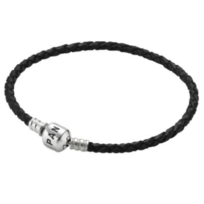 Pandora sterling silver black leather belt