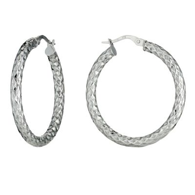 9ct White Gold Round Creole Earrings
