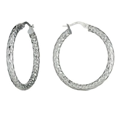 9ct White Gold Round Creole Earrings - Product number 8076278