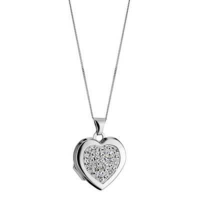 9ct White Gold Crystal Heart Locket