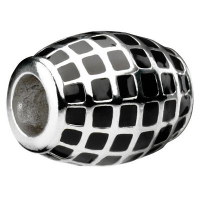 Eternal Silver and black enamel striped barrel bead - Product number 8083746