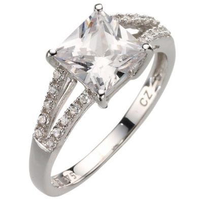 9ct white gold cushion cut cubic zirconia ring - Product number 8085048