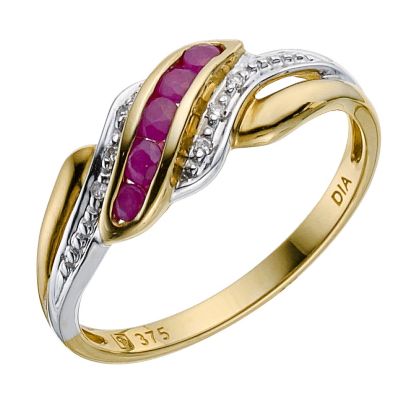 9ct yellow gold ruby/diamond ring