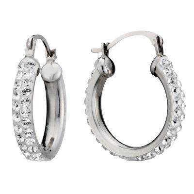 9ct White Gold Evoke Crystal Hoop Earrings 17mm