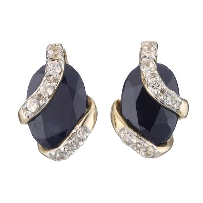 9ct Yellow Gold Cubic Zirconia and Sapphire Stud Earrings - Product number 8125147