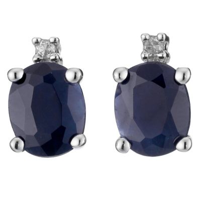 9ct White Gold Cubic Zirconia and Sapphire Earrings - Product number 8125309
