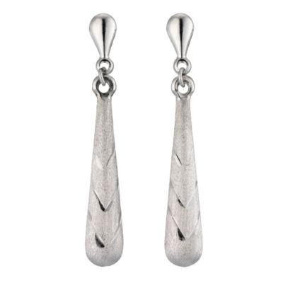 9ct White Gold Drop Earrings 32mm