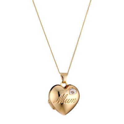 9ct Yellow Gold Diamond Mum Heart Locket