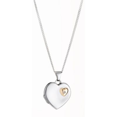 9ct Yellow Gold Silver and Diamond Locket