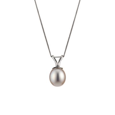 9ct White Gold Cultured Freshwater Pearl Oval Pendant - Product number ...