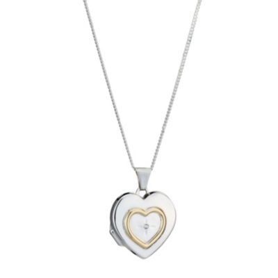 Silver & 9ct Yellow Gold Heart & Diamond Locket - Product number 8127069