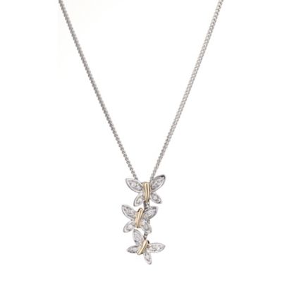 9ct Yellow Gold Silver CZ Triple Butterfly Pendant