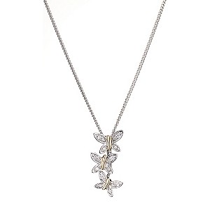 9ct Yellow Gold Silver CZ Triple Butterfly Pendant