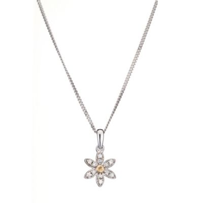 Summer Garden 9ct Yellow Gold Sterling Silver CZ Flower Pendant