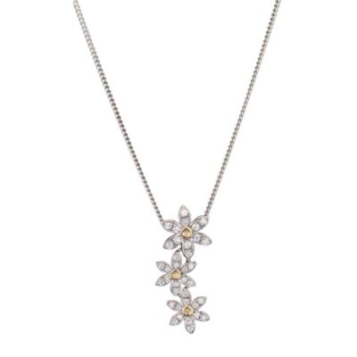 Summer Garden 9ct Yellow Gold Sterling Silver CZ Triple Flower