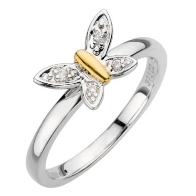 9ct Yellow Gold and Silver Butterfly Ring - Small Size L-M - Product number 8127387
