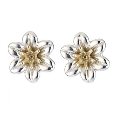 9ct Yellow Gold Silver Daffodil Stud Earrings - Product number 8127441