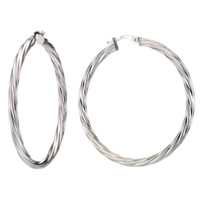 9ct White Gold Twist Creole Earrings 45mm