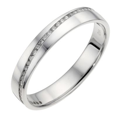 18ct white gold diagonal diamond set wedding ring