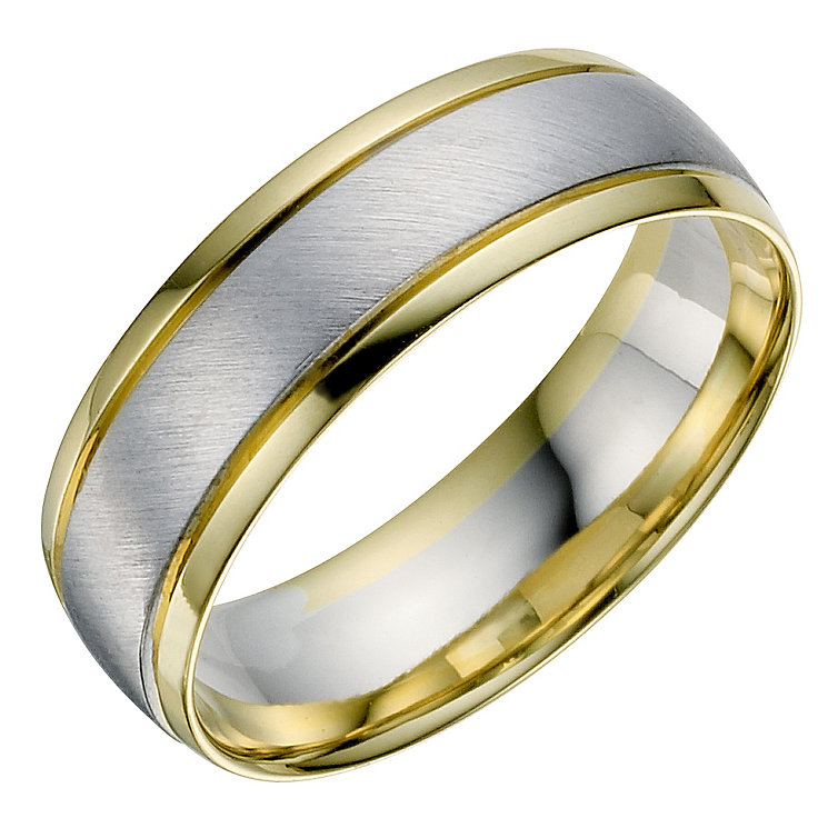 18ct white & yellow gold men's wedding ring Ernest Jones