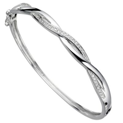 De Montfort silver and cubic zirconia twist bangle - Product number 8138885