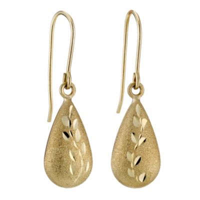 9ct Yellow Gold Diamond Cut Flower Drop Earrings
