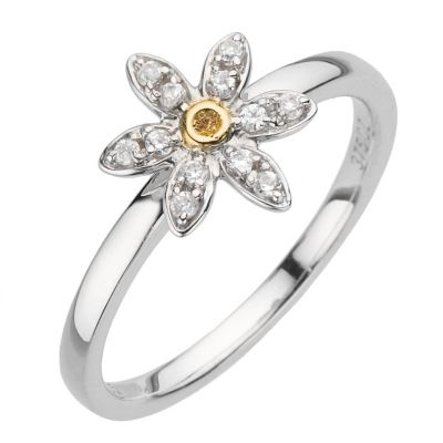9ct Yellow Gold and Silver Flower Ring - Medium Size N-O - Product number 8148503