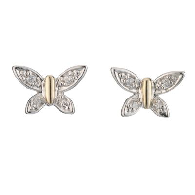 9ct Yellow Gold and Silver Butterfly Earrings - Product number 8154287