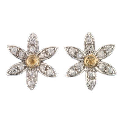 9ct Yellow Gold and Silver Flower Earrings