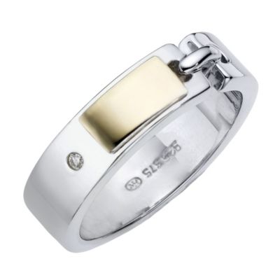9ct yellow gold silver & diamond ring - Product number 8157472