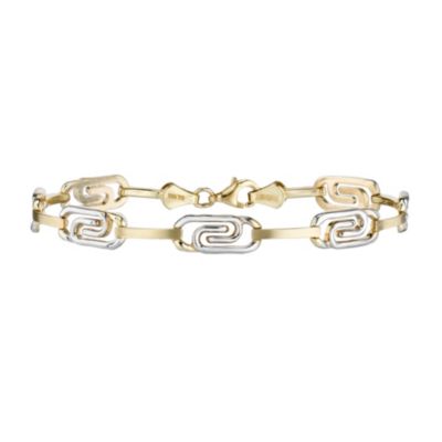 Unbranded 9ct Yellow Gold Rhodium Greek Key Bracelet