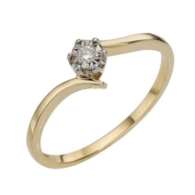 9ct Yellow Gold Rhodium Illusion Set Solitaire Ring