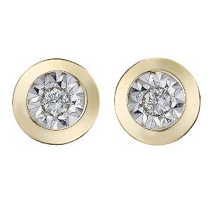 9ct Yellow Gold Rhodium Illusion Set Diamond Stud Earrings