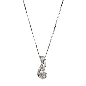 9ct White Gold Quarter Carat Diamond Flower Drop Pendant