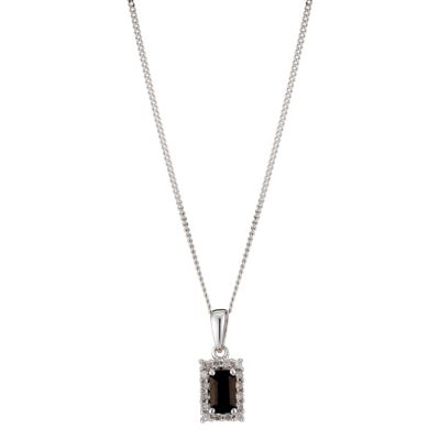 9ct White Gold Black Emerald Cut Sapphire Pendant - Product number 8168466