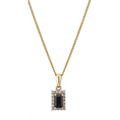 9ct Yellow Gold Diamond & Emerald Cut Black Sapphire Pendant - Product number 8168512