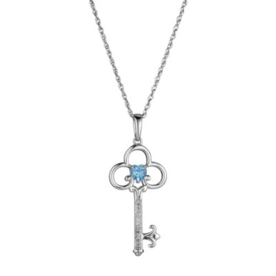 Silver Diamond Blue Topaz Heart Key Pendant - Product number 8168571