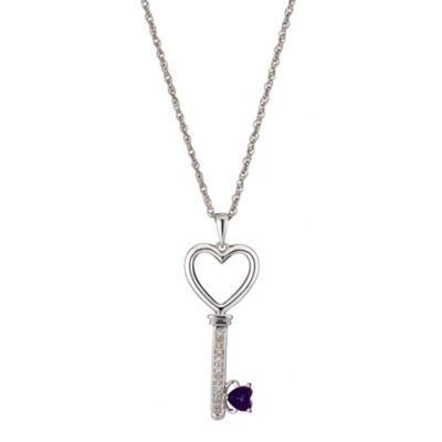 Silver Diamond Amethyst Heart Key Pendant - Product number 8168598