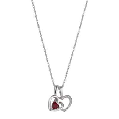 Silver Diamond & Garnet Double Love Heart Pendant - Product number 8168628