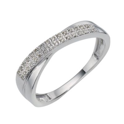 9ct White Gold Diamond Double Crossover Ring