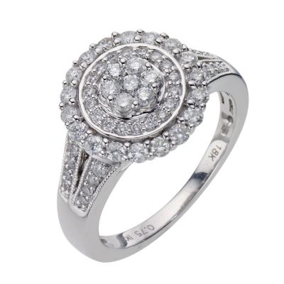 18ct 3/4 Carat Diamond Cluster Ring With Pave Set Shank